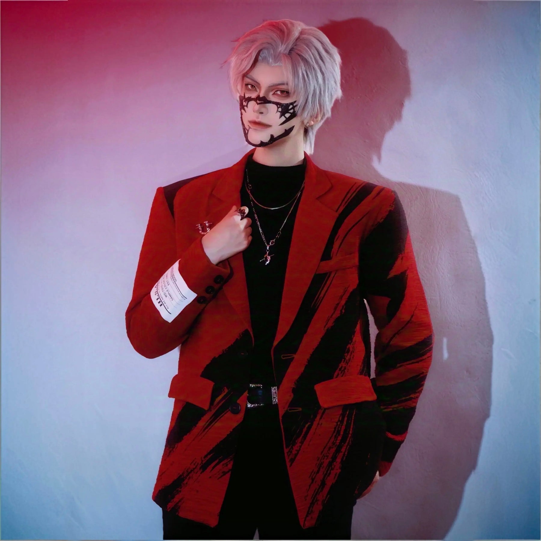 Love and Deepspace Sylus Cosplay Costume Dark Feather Red Suit Halloween Carnival Party Christmas Play Role Clothes Clothing