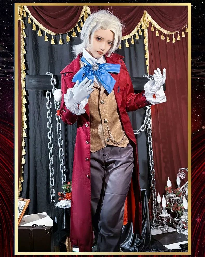 Identity V Anime Game Frederick Kreiburg Cosplay Costume Composer Wig Tailcoat Uniform Coat Adult Man Halloween Carnival Suits