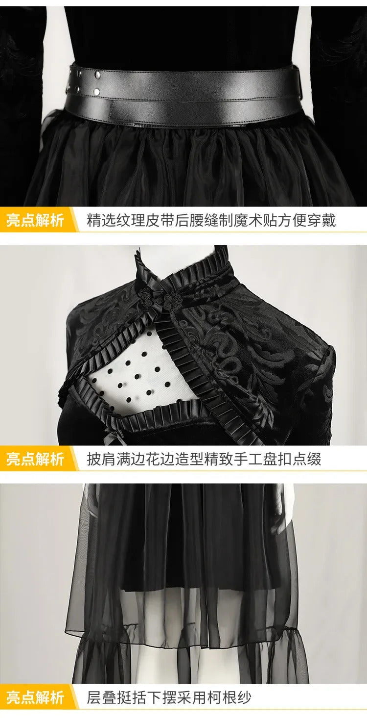 Lisa Cosplay Frankenstein Neighbor Woman Costume Halloween Carnival Gothic Sexy Women's Black Dress Coat Accessory uniform Set