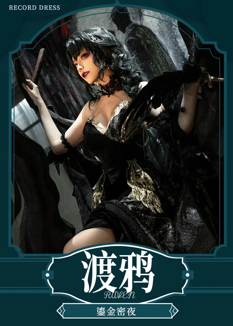 Path to Nowhere Raven MBCC-S-074 Cosplay Black glue gift box Costume Halloween Black Dress Necklace Props Wig Women's Sexy Set