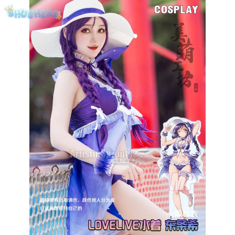 Anime Nozomi Tojo LoveLive! School idol project Cosplay Costume Women's Halloween sexy swimsuit dress necklace hat accessory set
