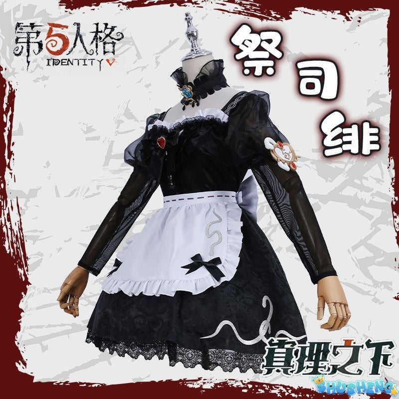 Fiona Gilman Priestess Cosplay Game Identity V Women Costume Black Dress Priestess Crismon Cosplay Wig
