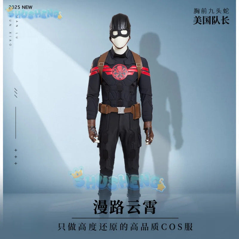 Movie Superhero Steven Rogers Captain Cosplay Hydra Costume Mask Shawl Gloves Pants Waist Bag Shoe Cover Halloween Men Uniform