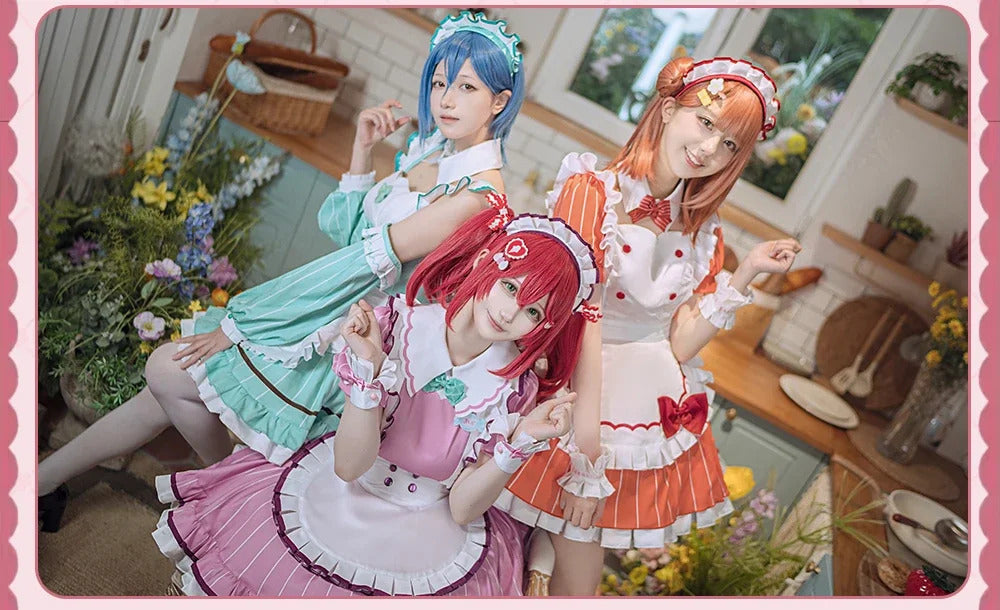 LoveLive!Superstar!!Uehara Ayumu Ruby Kurosawa Wakana Shiki Cosplay Costume Socks Apron Tie Hair Clip Wig Halloween Maid Set