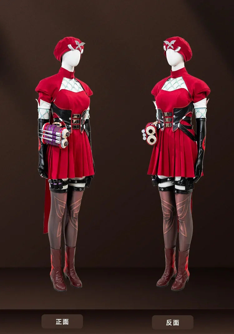 Psylocke Cosplay Rivals Red Ghost Hunter Costume Hat shoes suspender dress gloves socks prop set Halloween women fantasy uniform