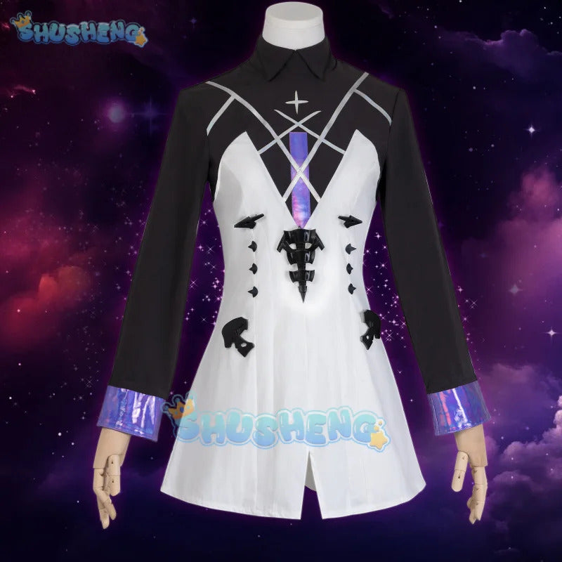 Shusheng-R Arknights Eblana Dublinn Cosplay Costume Necrass Uniform Jacket Headwear Earrings Halloween Party for Women Girls Props