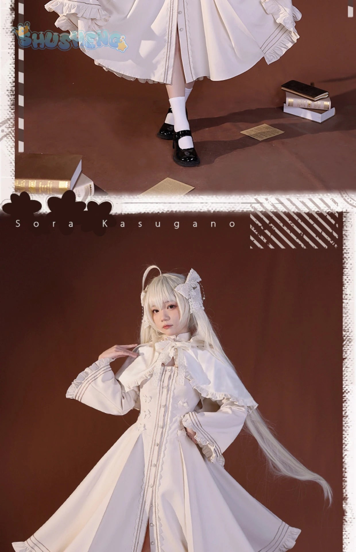 Kasugano so cosplay anime yosuno Sora costume high quality rabbit ear cloak Lolita white dress Halloween uniform in stock