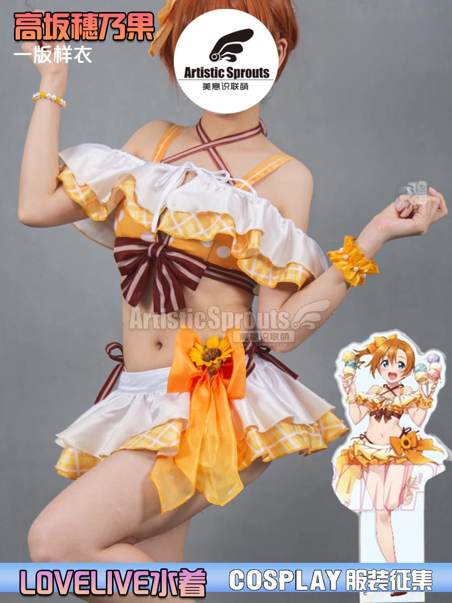 Honoka Kousaka Anime LoveLive! Cosplay Costume Women Halloween Party Sweet Top Skirt Headwear Set Summer Vacation Beach swimwear