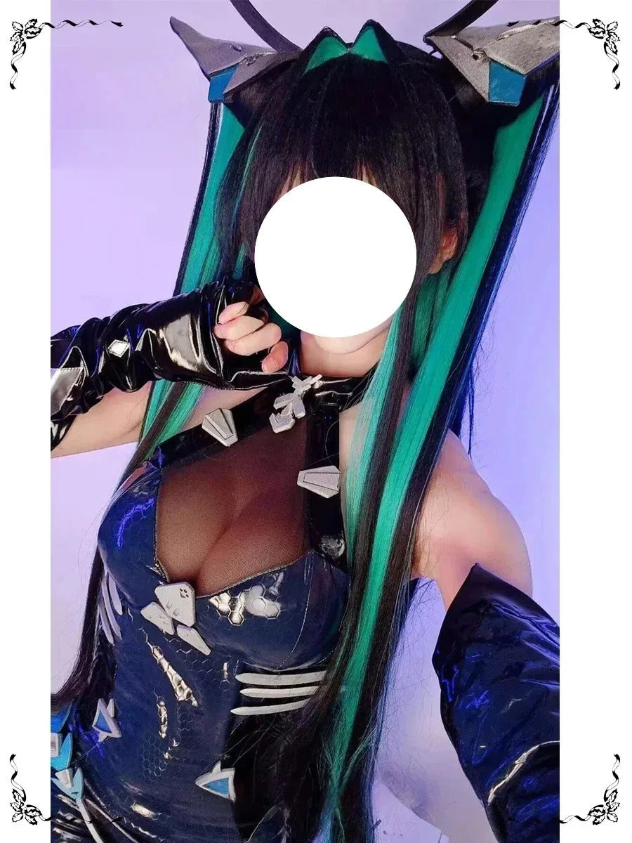 NIKKE:The Goddess of Victory Mermaid Cosplay Costume Halloween party new black leather tight fitting jumpsuit wig prop sexy set