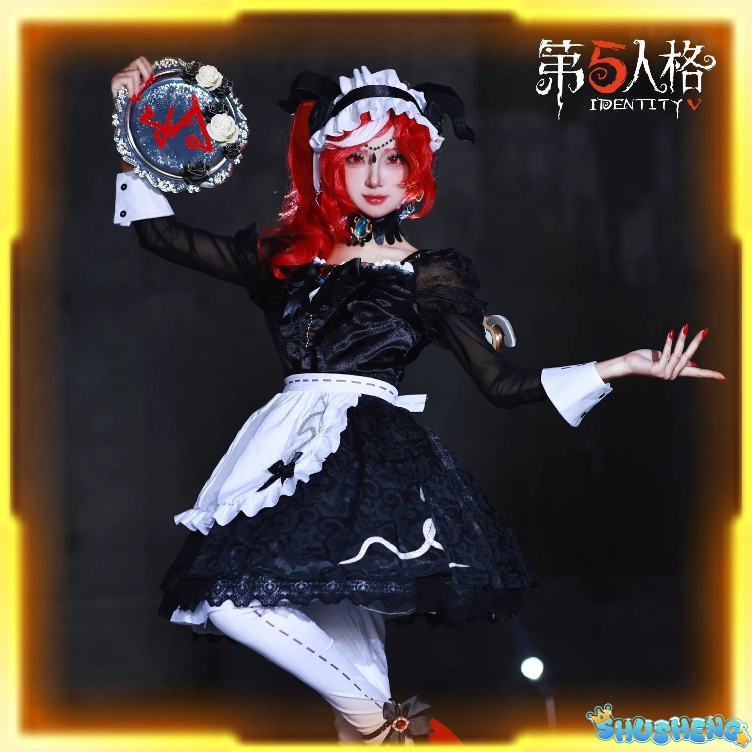 Fiona Gilman Priestess Cosplay Game Identity V Women Costume Black Dress Priestess Crismon Cosplay Wig