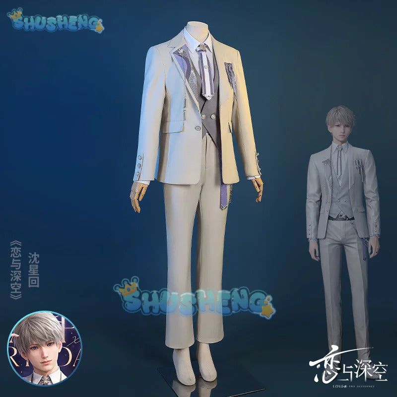 Shusheng-N Love and Deepspace Xavier Cosplay Costume Birthday Outfit Uniform Suit Brooch Halloween Party for Women Men Carnival Props