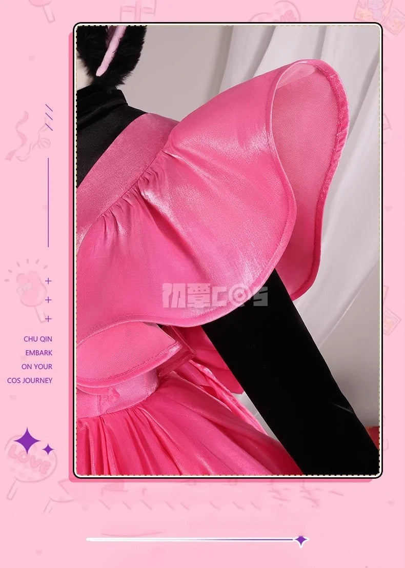 Shusheng-R Kinomoto Sakura Cosplay Costume Anime Card Captor Sakura DUDU-R Women Halloween Cute Black Pink Dress THE THUNDER Ears Tail