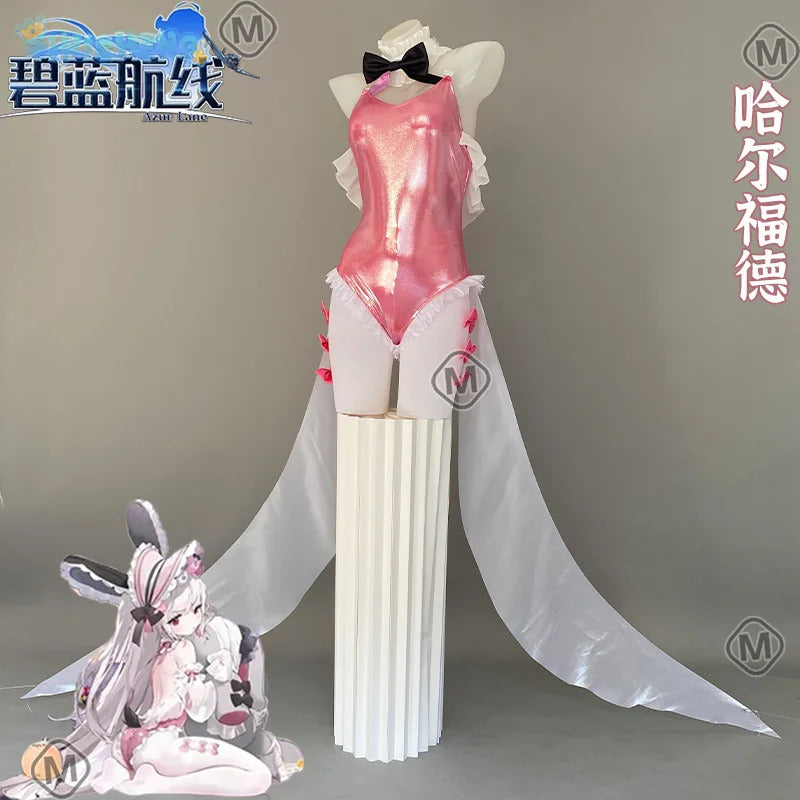Game Azur Lane USS Halford Cosplay Costume Sexy pink jumpsuit props accessories wig set Halloween sweet women New uniform S-XXL