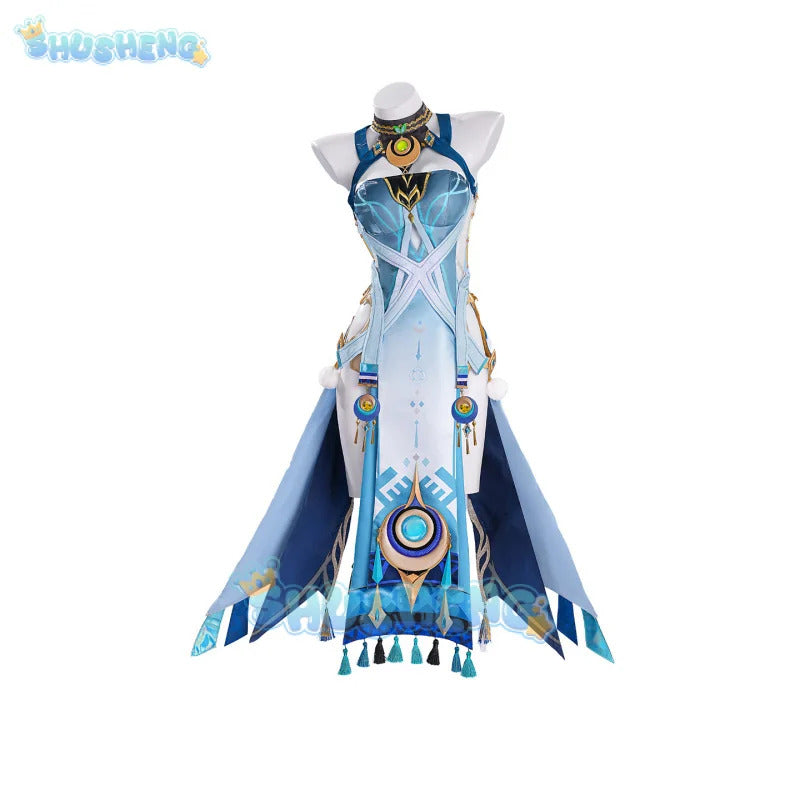 Genshin Impact Lauma Cosplay Costume Dress Uniform Headwear Earrings Frostmoon Scions Halloween Party for Women Girls