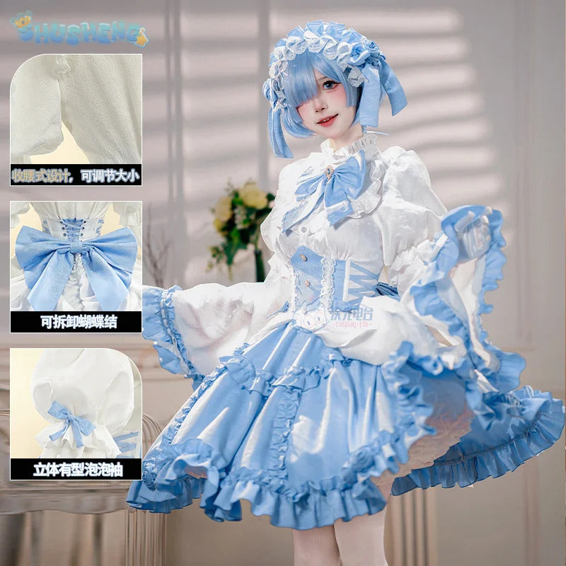 Shusheng-R Anime Re:Zero Rem cosplay costume Halloween carnival Gothic dress Lolita Sweet dress accessories props girls Rem uniform set