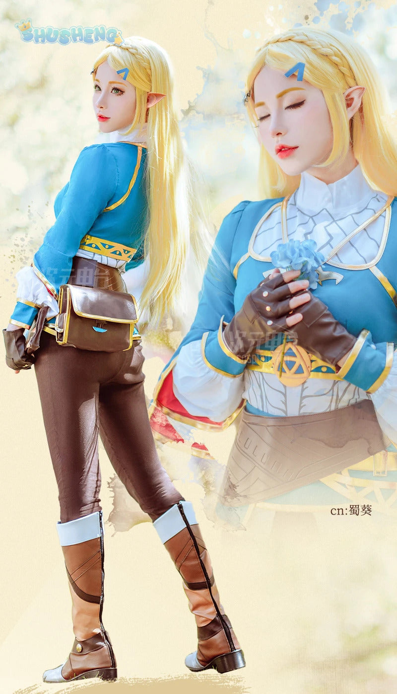 Game Princess Zelda Cosplay Costume Halloween Roleplay Masquerade Woman Accessories Wig Ears Complete Set