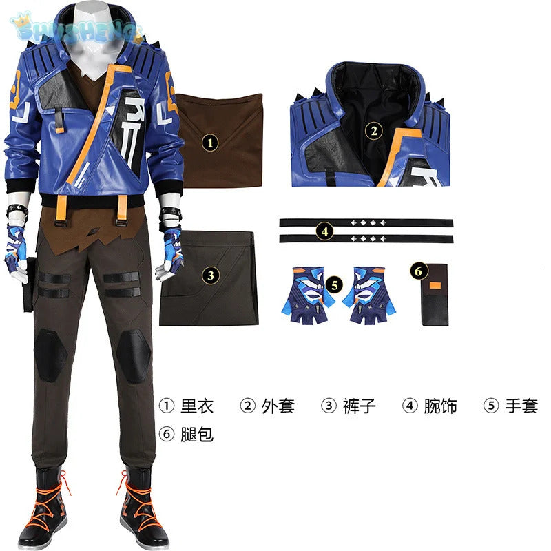 Shusheng-R Game Valorant Yoru Cosplay Men Costume Roleplay Fantasia Outfits Jacket Gloves Man Fancy Dress Up Party Clothes For Role Playing