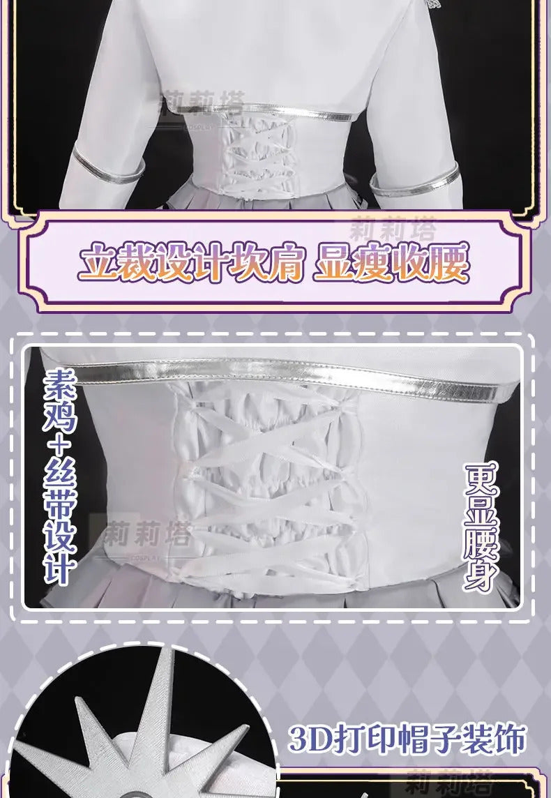 Shusheng-R Tokisaki Kurumi Nightmare Cosplay DATE A LIVE The White Queen Costume Halloween Party Lolita Dress Wig Props Women's Sweet Set