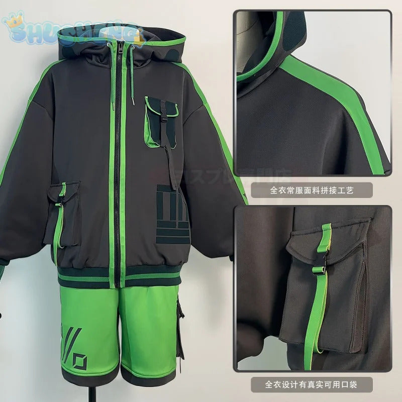 Mob Psycho 100 Cosplay Kageyama Shigeo Costume Handsome long sleeved hooded jacket pants wig Halloween party uniform Man set