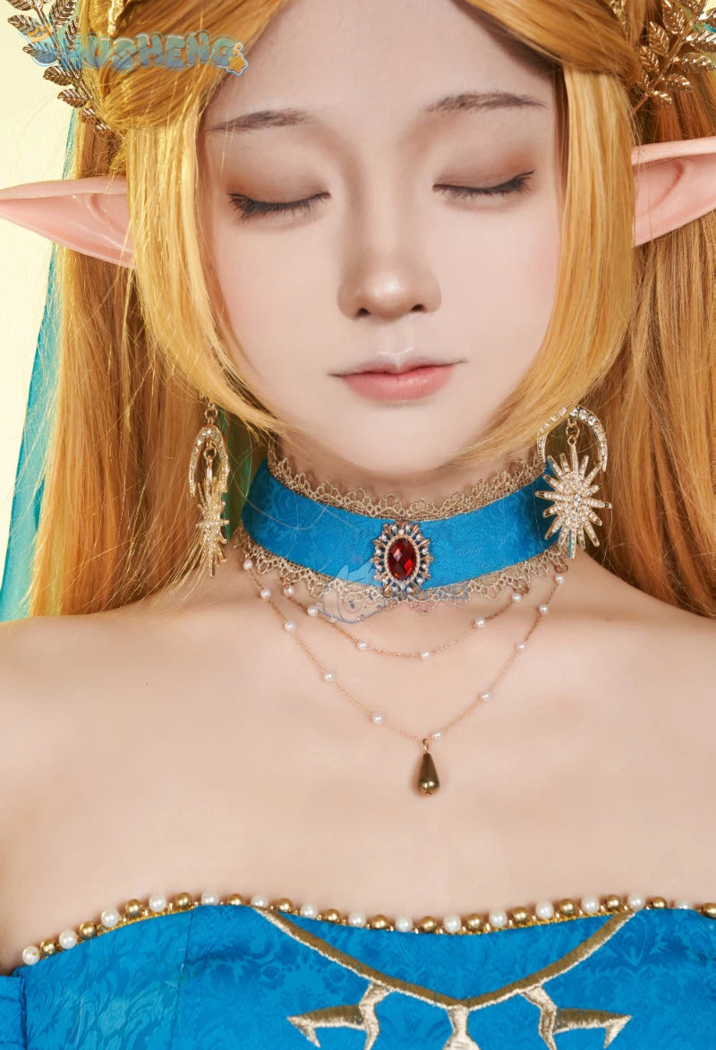 Zelda Cosplay Costume Halloween party wig Elf ears Accessories gorgeous cute Lolita dress Zelda princess Woman set