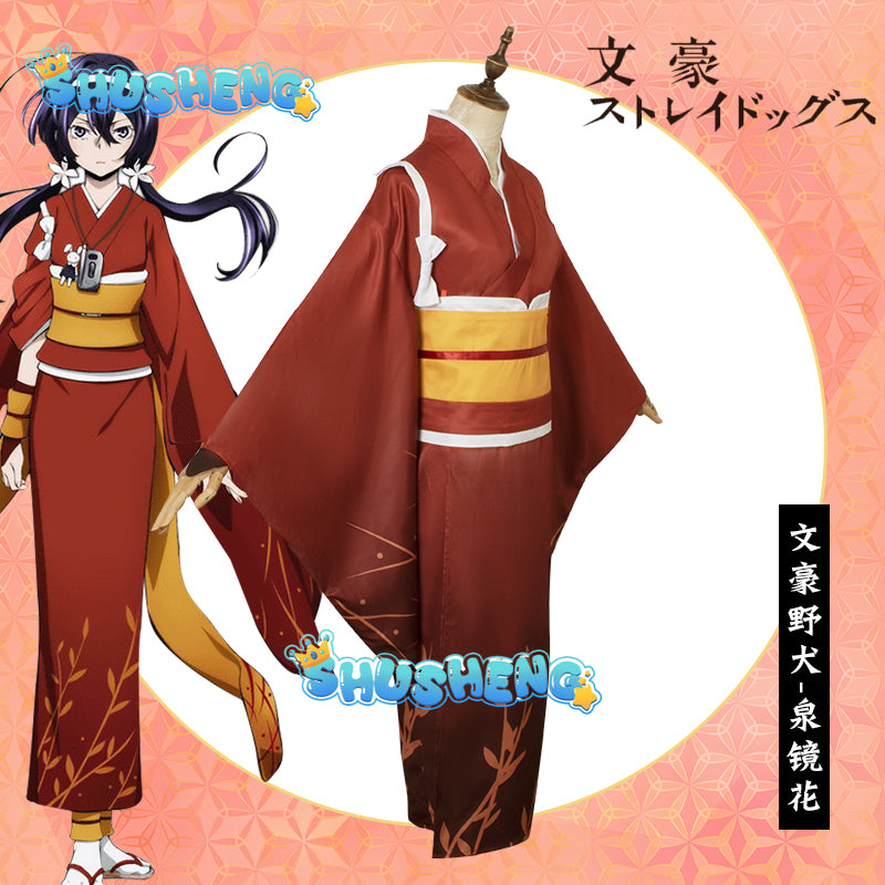 Anime Bungo Stray Dogs Kyouka Izumi Cosplay Costume Wig Yukata Kimono Outfits Wig Halloween Carnival Costumes for Women Girls