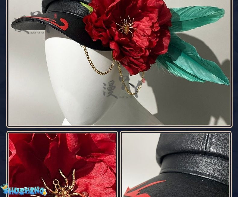 Identity V Edgar Valden Painter Multi-Colour Printing Cosplay Costume Exaggerated Feather Suit Hat Set Role-play Wig Shoe Outfit