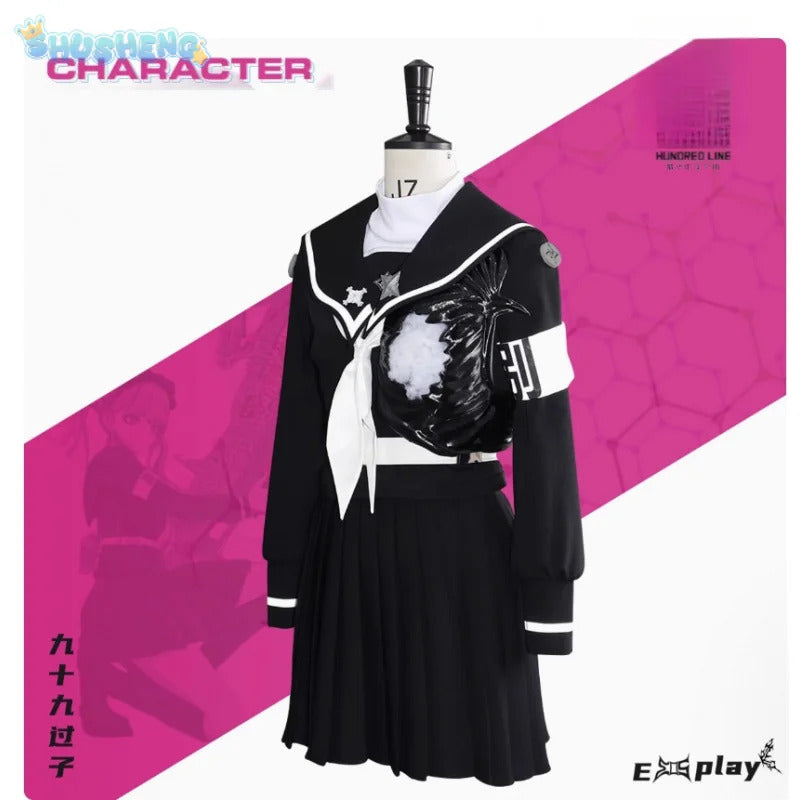 Tsukumo Kako Cosplay The Hundred Line -Last Defense Academy- Costume Halloween Women JK Uniform Coat Short Skirt Belt Tie Set