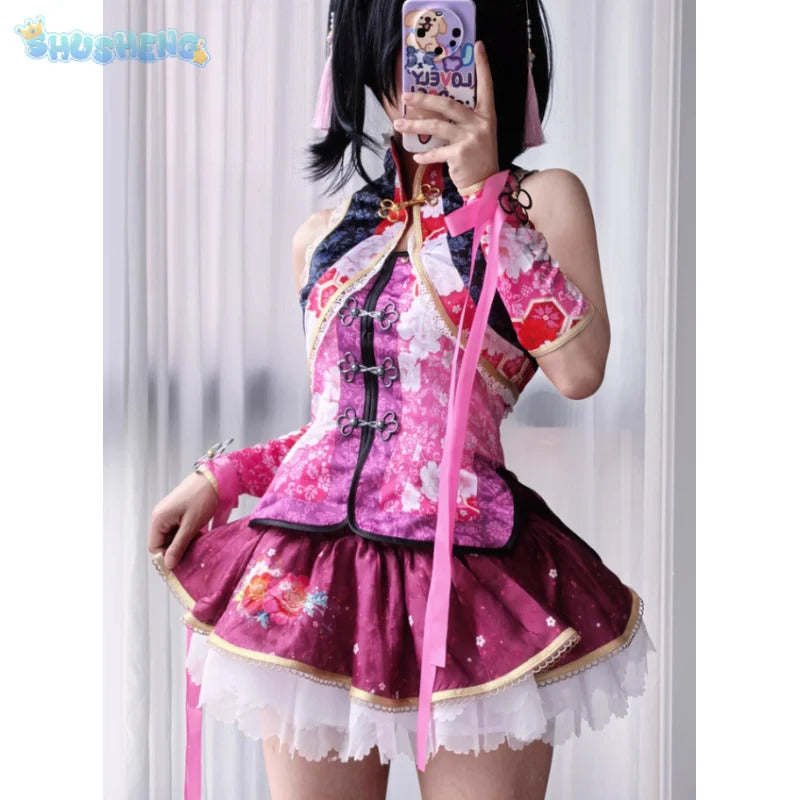 Anime LoveLive! Nico Yazawa Cosplay Nico Costume Women Chinese cheongsam vest bracelet headband socks set Halloween sweet dress