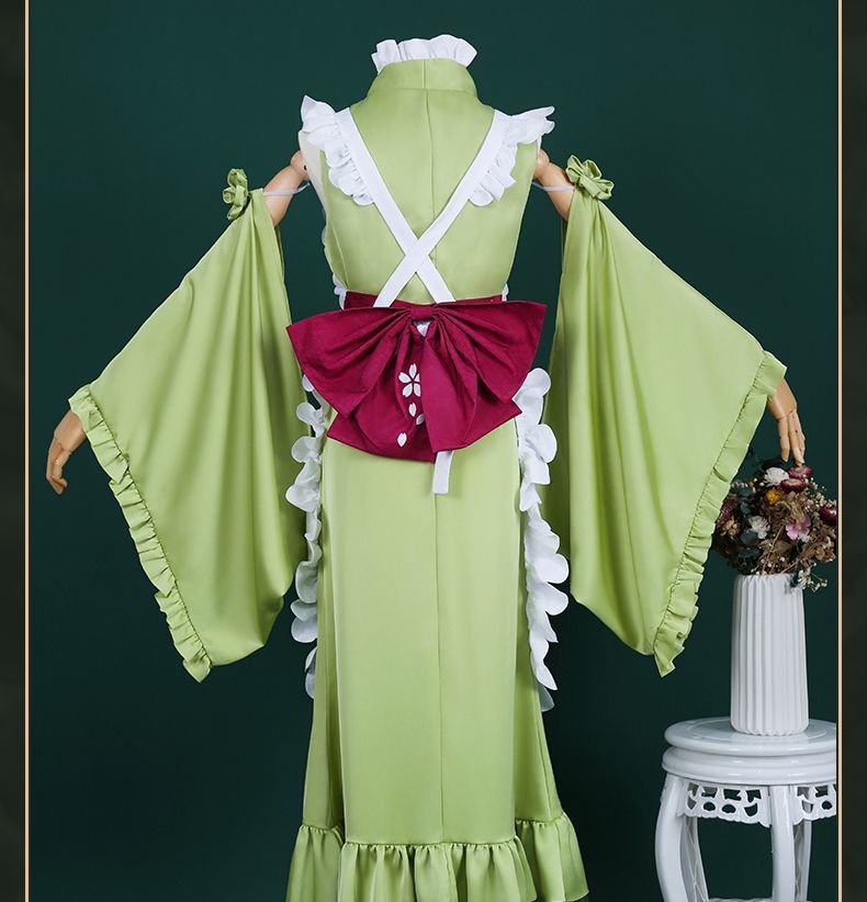 New Mikuu Matcha Sakura Green Cosplay Costume Parfait Apron Long and Wide Sleeved Dress Girl Kimono Wig Women Birthday Party Gift