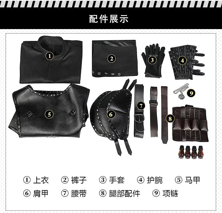 Witcher 3:Wild Huntc Geralt Cosplay Geralt Costume Handsome leather men set accessories props complete Halloween party uniform