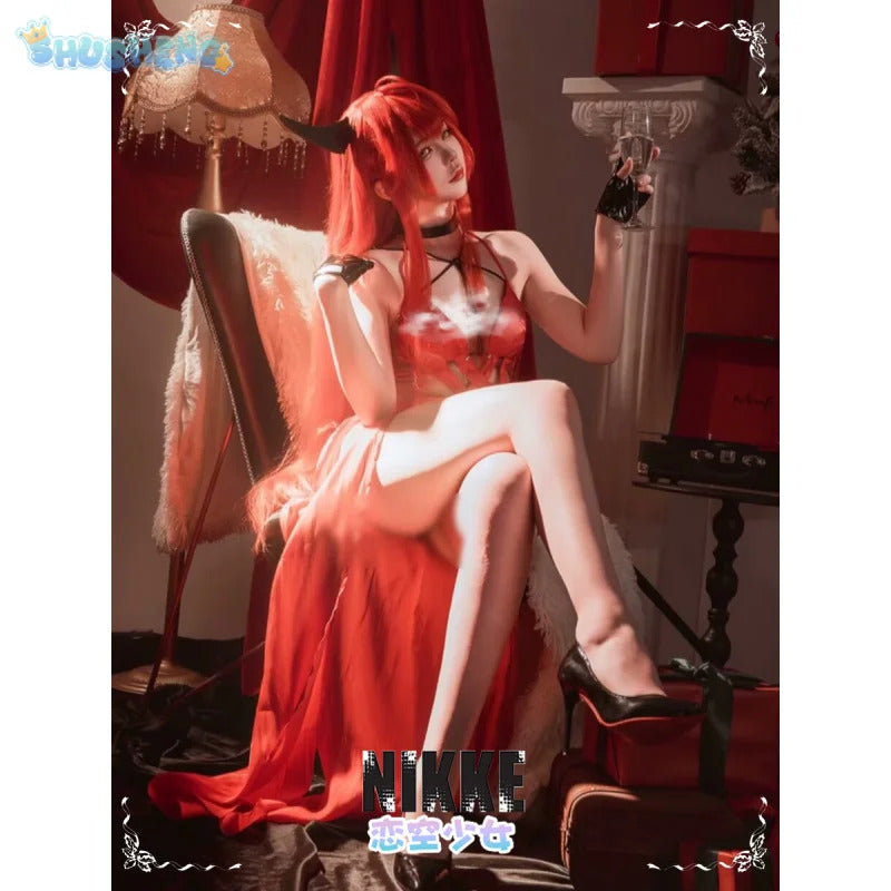 NIKKE The Goddess of Victory Red Hood Cosplay Little Red Riding Hood Costume Halloween New Red Long Dress Elegant Woman Uniform