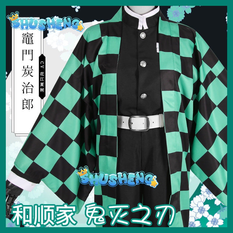 Tanjirou Kamado Cosplay Custume Anime Demon Slayer Kimetsu No Yaiba Clothes For Adult Kid Uniform Set Party Gift Wig Mask Kimono