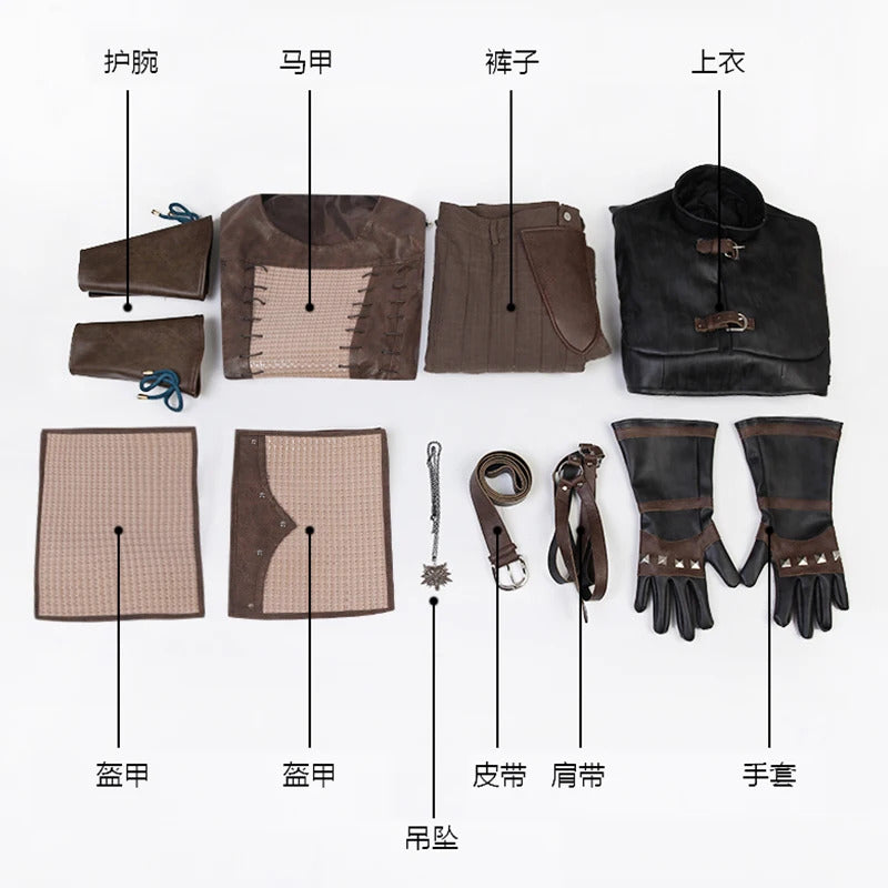 Witcher 3:Wild Hunt Geralt Cosplay Geralt of Rivia Costume Men Vest pants jacket armor belt gloves full set Halloween uniform