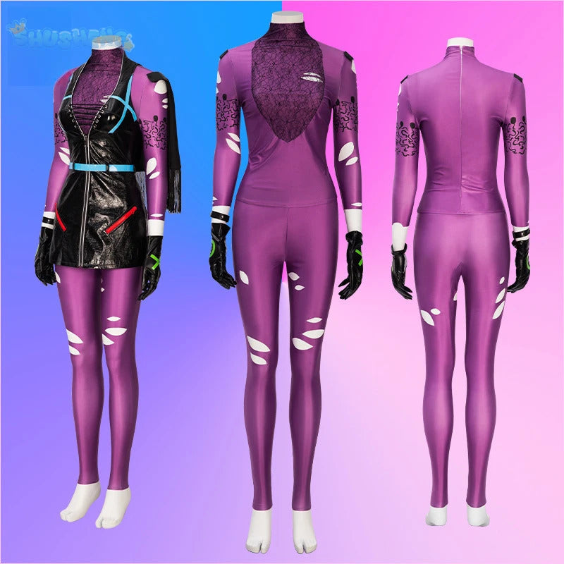 Punchline Cosplay Megamind Alexis Kaye Costume Halloween Carnival Sexy Lady Joker Outfit with Boots Custom Made Women Suit