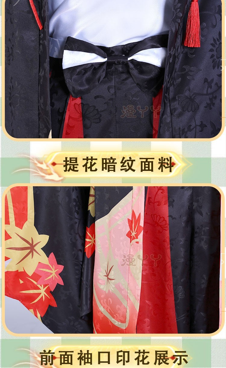 Anime Genshin Impact Inazuma Kaedehara Kazuha Five Kasen Cosplay Costume Woman Top + Horse Riding Hakama Kimono Set
