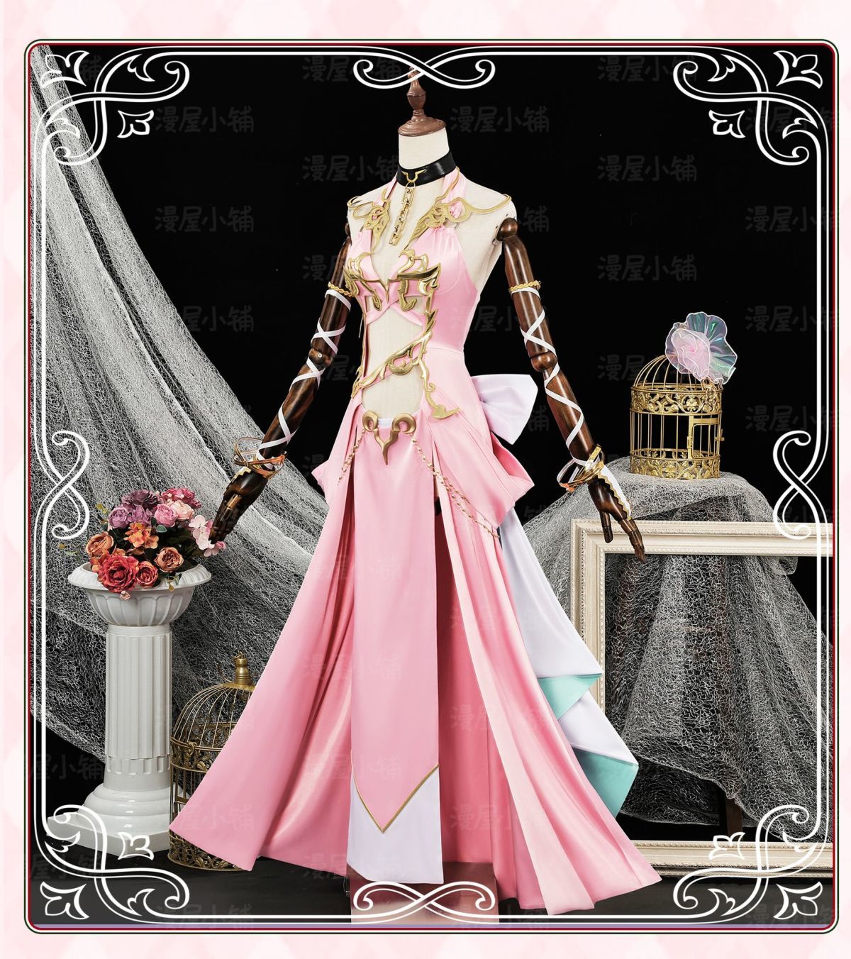 Miccostumes Women's Halloween C.C. Cosplay Costume Pink Dress Set with Head Flower Socks