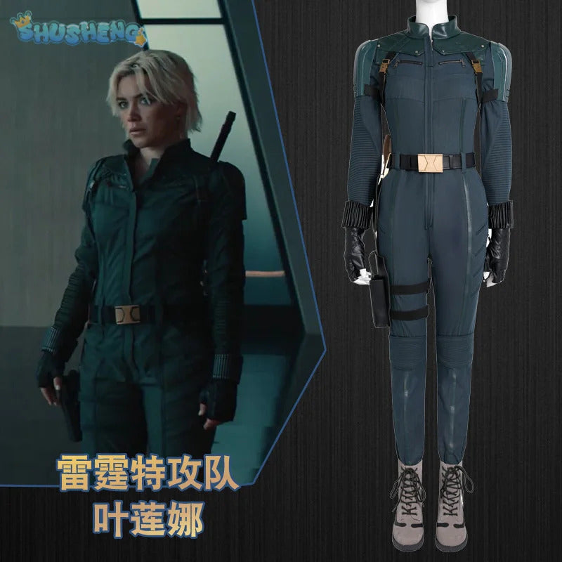 Shusheng-R Black Widow Thunder Cos bolts Yelena Belova Cosplay White Widow Costume Women jumpsuit shoes belt gloves Halloween full set