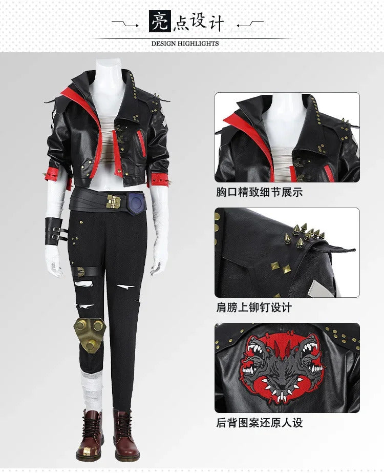 Arcang2 lol VI cosplay costume leather coat men women uniform suit Halloween party Carnival role play outfits Shusheng