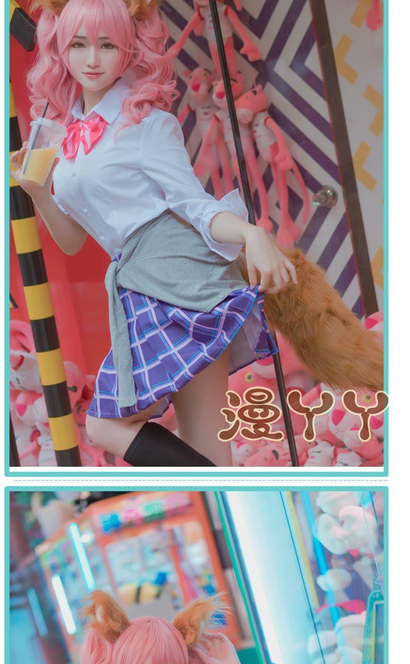 Game Fate Grand Order Fate Extella Tamamo No Mae School Uniform Cosplay Costume Wig