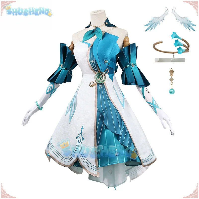 Aventurine Robin Cosplay Costume Honkai Star Rail Dress Uniform Wings Headwear Earrings Halloween Party for Women Girls iCoser