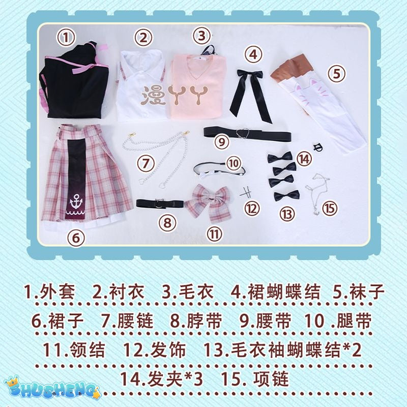 Anime Virtual YouTuber VTuber Minato Aqua Cosplay Costume Hololive Girls Aqua JK Pink School Uniform Cute Bowknot Halloween Suit