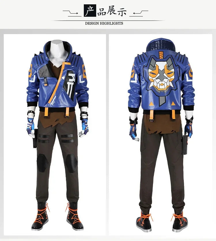 Shusheng-R Game Valorant Yoru Cosplay Men Costume Roleplay Fantasia Outfits Jacket Gloves Man Fancy Dress Up Party Clothes For Role Playing