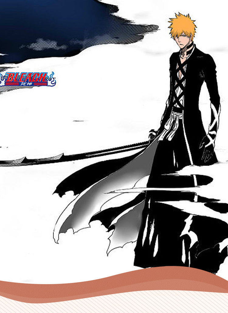 Anime Bleach Kurosaki Ichigo Cosplay Costume Japanese Manga Cosplay Black and White Outfit Halloween Role Play Uniform for Men