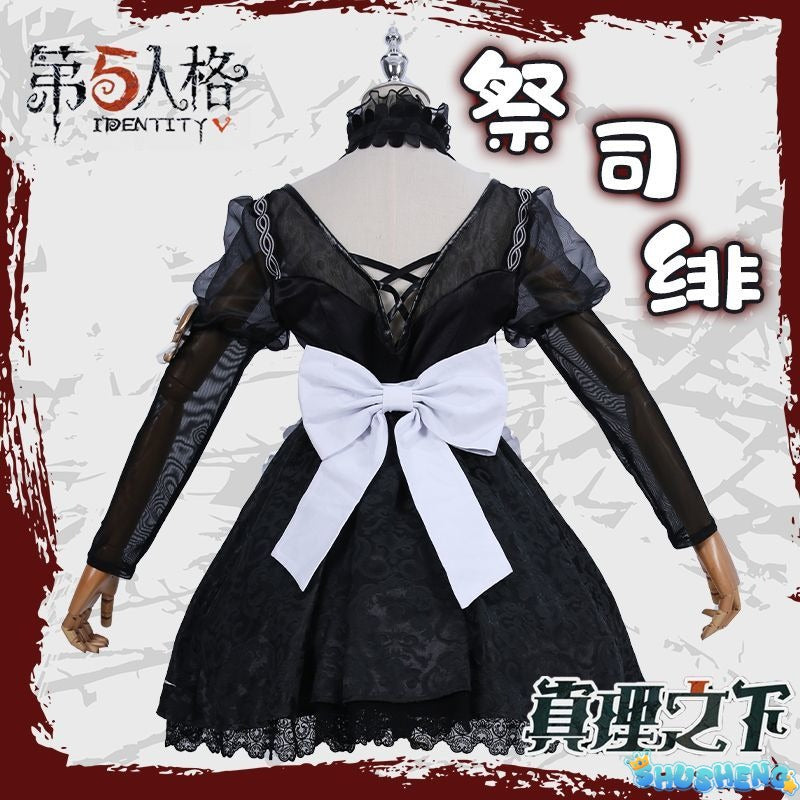 Fiona Gilman Priestess Cosplay Game Identity V Women Costume Black Dress Priestess Crismon Cosplay Wig