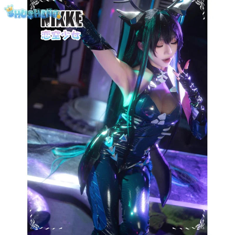 NIKKE:The Goddess of Victory Mermaid Cosplay Costume Halloween party new black leather tight fitting jumpsuit wig prop sexy set
