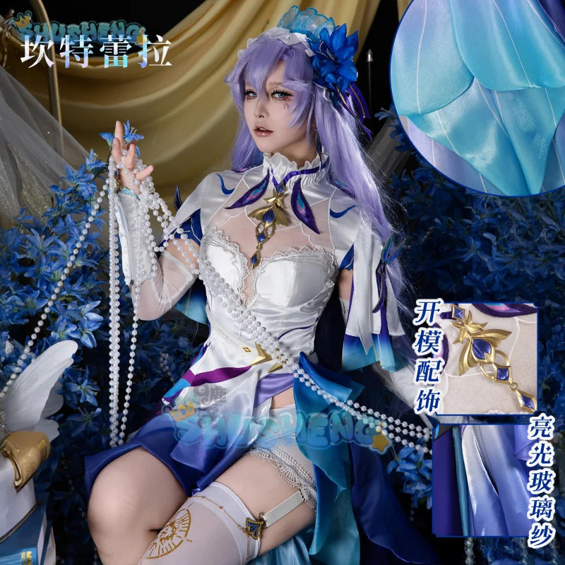 Shusheng-R Wuthering Waves Cantarella Cosplay Costume Wig Dress Headwear Earrings Rinascita Fisalia Family Halloween Party for Women Girls