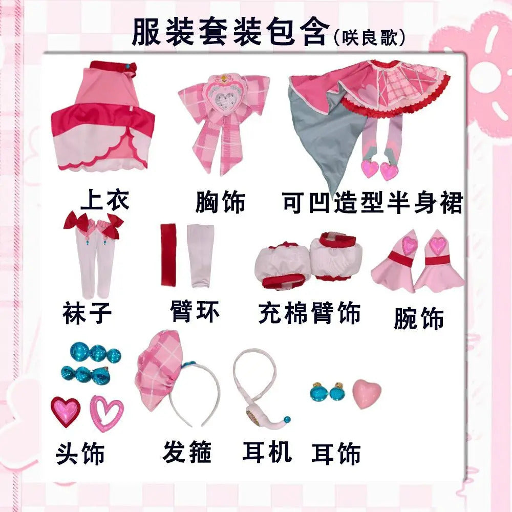 You and Idol Precure♪ Sakura Uta Cosplay Costume Halloween Carnival Women Sweet Pink Lolita Dress Accessories Props Wig Uniform