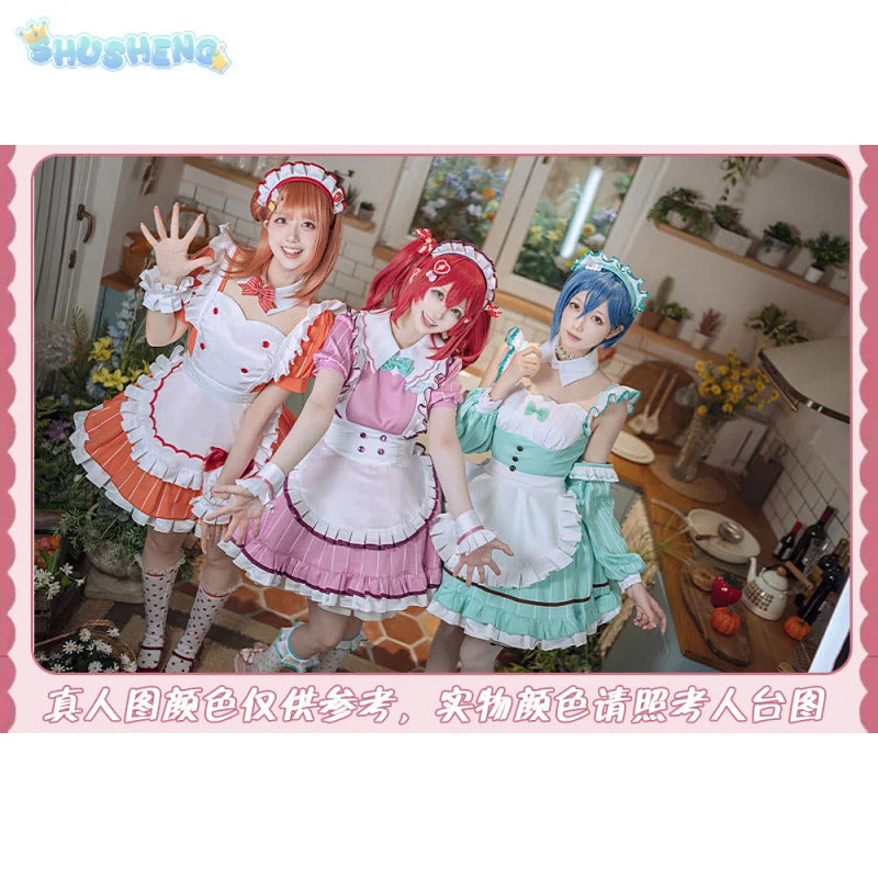 LoveLive!Superstar!!Uehara Ayumu Ruby Kurosawa Wakana Shiki Cosplay Costume Socks Apron Tie Hair Clip Wig Halloween Maid Set