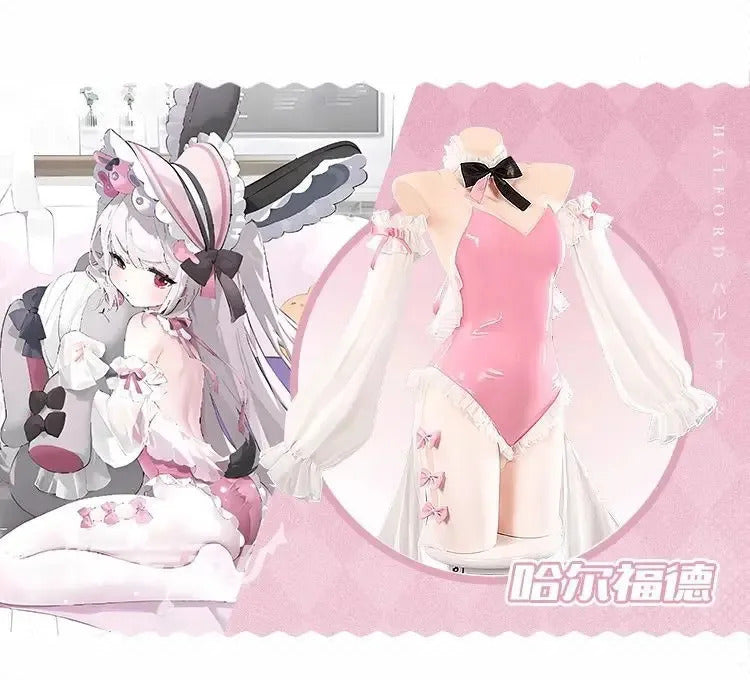 Game Azur Lane USS Halford Cosplay Costume Sexy pink jumpsuit props accessories wig set Halloween sweet women New uniform S-XXL