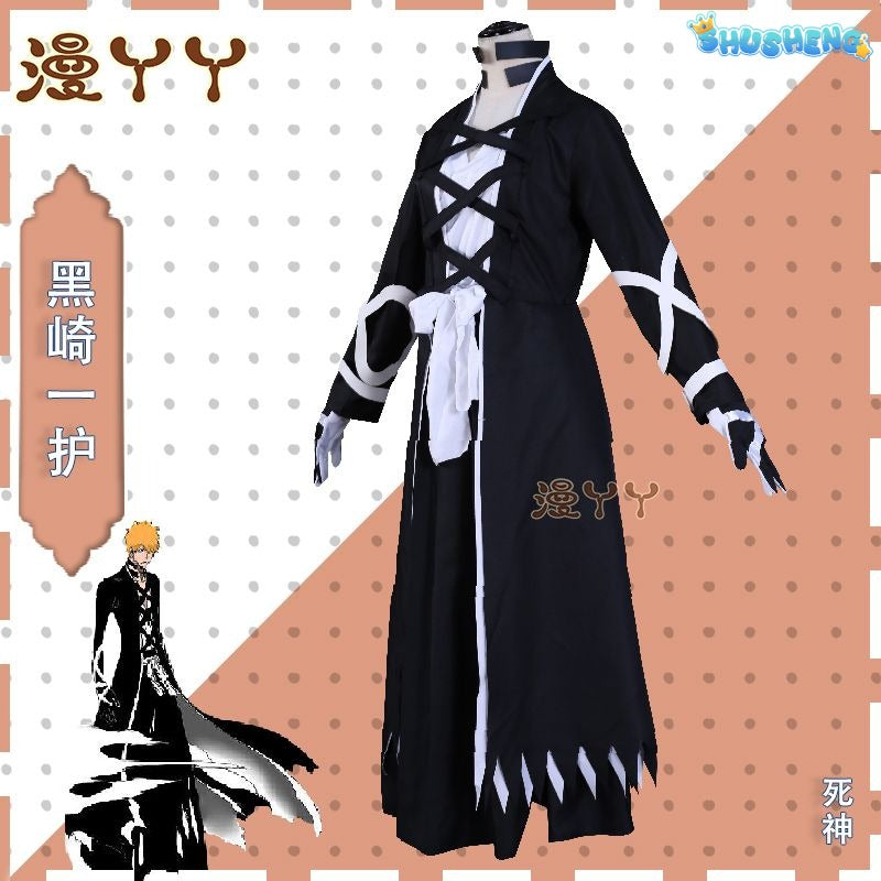 Anime Bleach Kurosaki Ichigo Cosplay Costume Japanese Manga Cosplay Black and White Outfit Halloween Role Play Uniform for Men